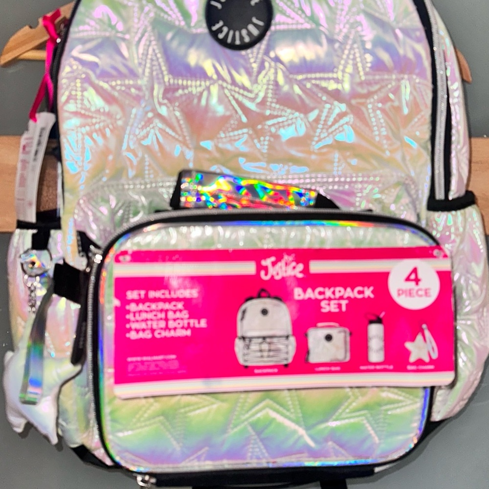 JoJo Siwa Iridescent Star Kids Backpack Set - Holographic Pink Accent